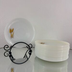 Vintage Fire King Golden Wheat Milk Glass Dishware Set of 12 Small Saucer Plates
